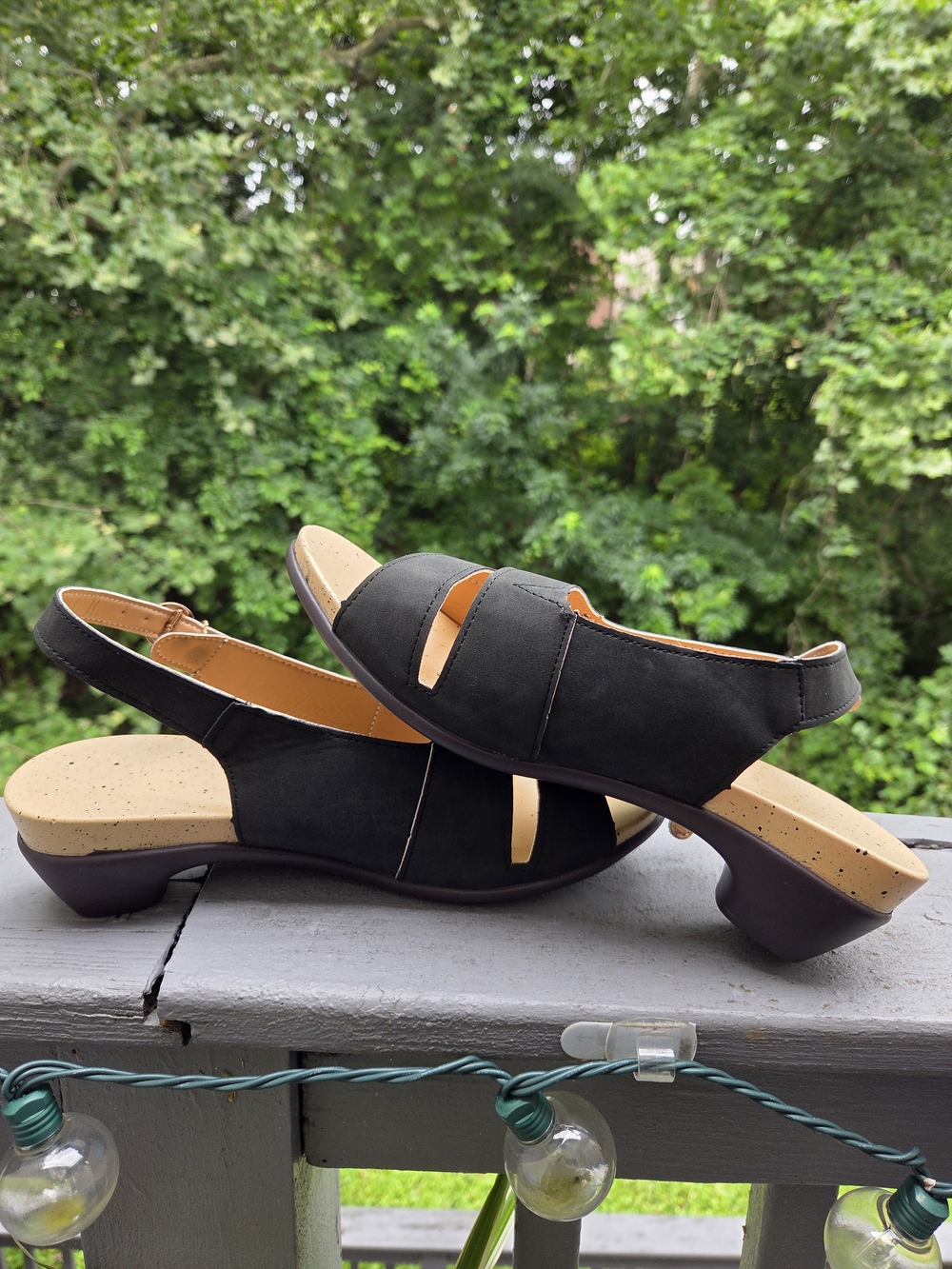 Women’s Black and Tan Comfort Slide Sandals